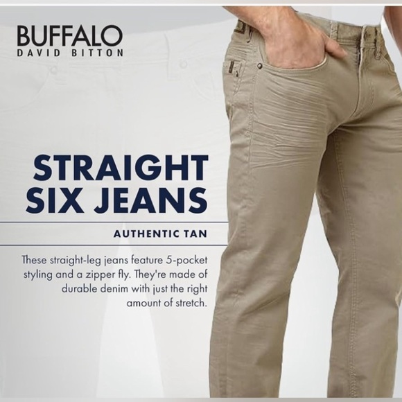 Men’s Buffalo David Bitton beige stretch cotton slim straight pants jeans 44/30 - Picture 7 of 12